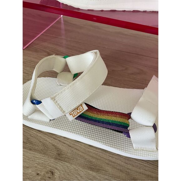 Teva Original Universal Sandals Women 8 White Rainbow Pride Strap Festival Style - Picture 3 of 8